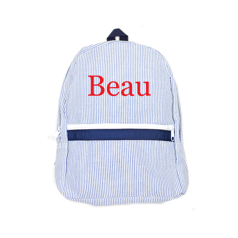 Navy Seersucker Backpack