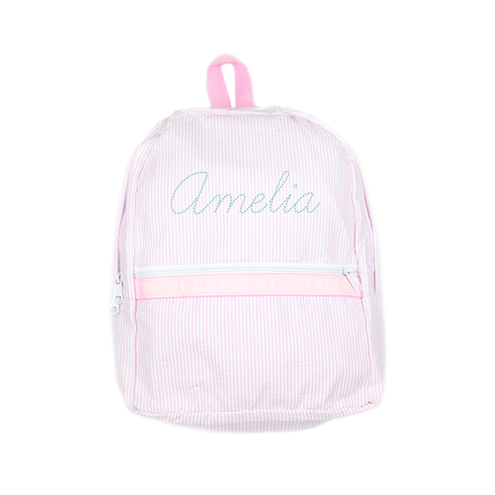 Personalized Pink Seersucker Backpack