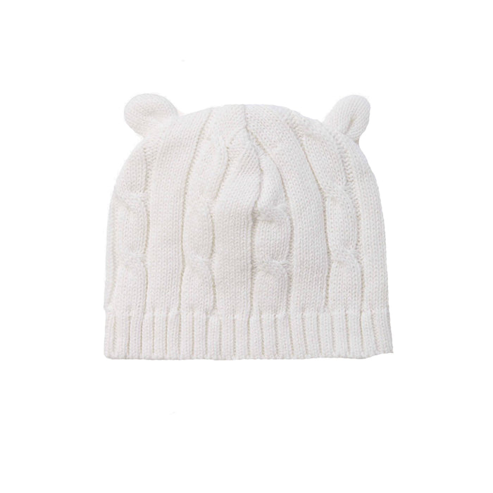 Cream Cable Knit Bear Cap