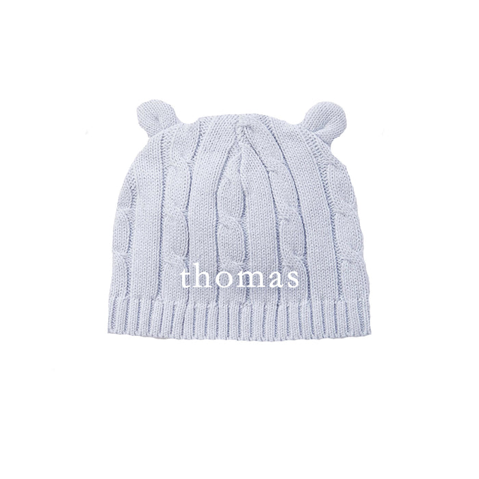 Light Blue Cable Knit Bear Cap