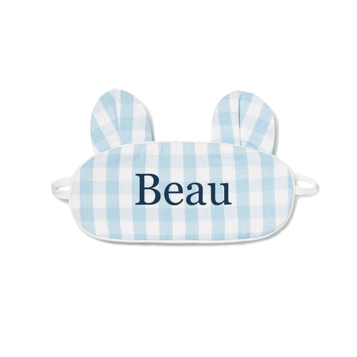Blue Gingham Bear Eye Mask