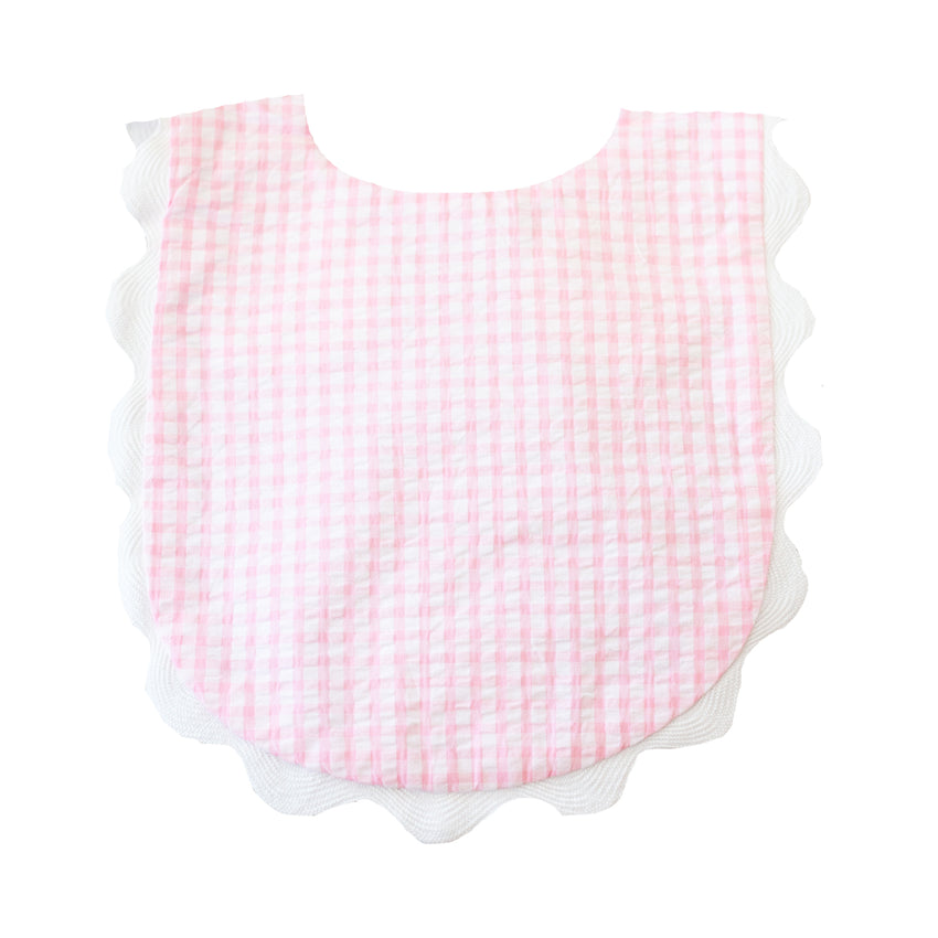 Pink Gingham Check Ric Rac Bib