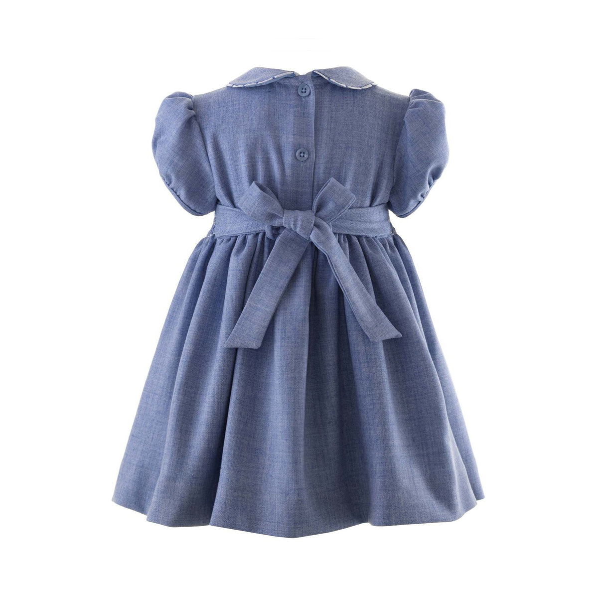 Blue Scalloped Trim Smocked Dress
