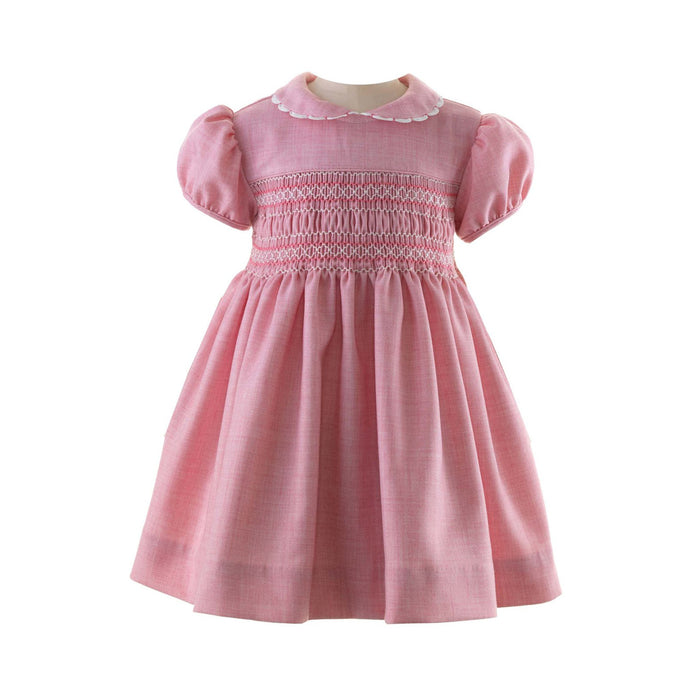 Pink Scalloped Trim Smocked Dress
