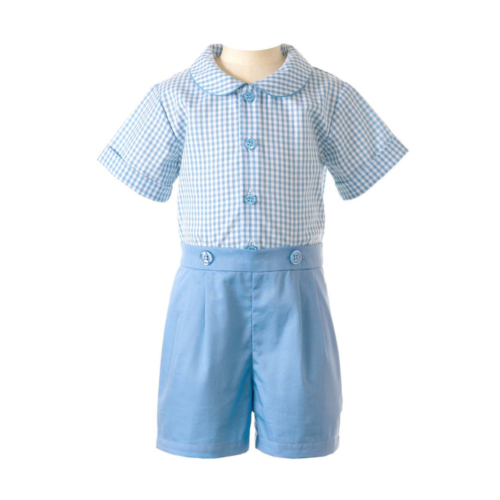 Blue Gingham Shirt & Short Set
