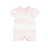 pink knit baby romper with scallop collar