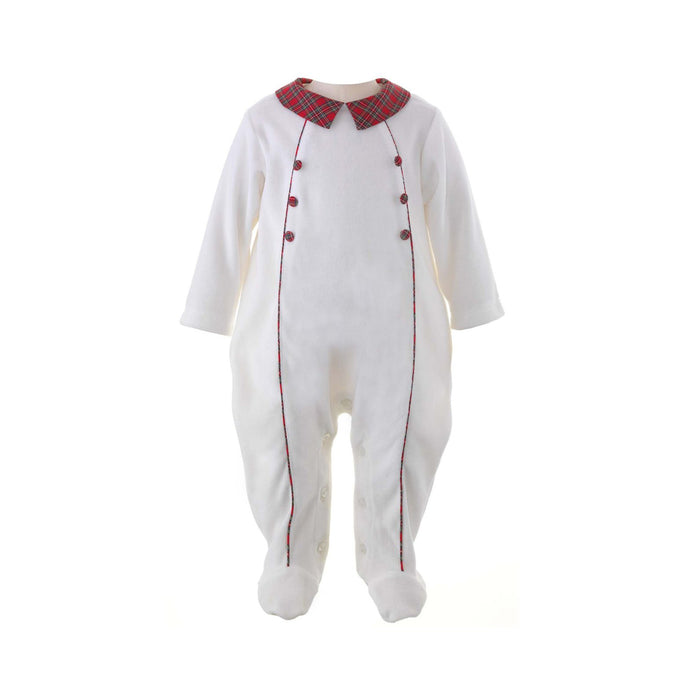 Tartan Trim Velour Babygro