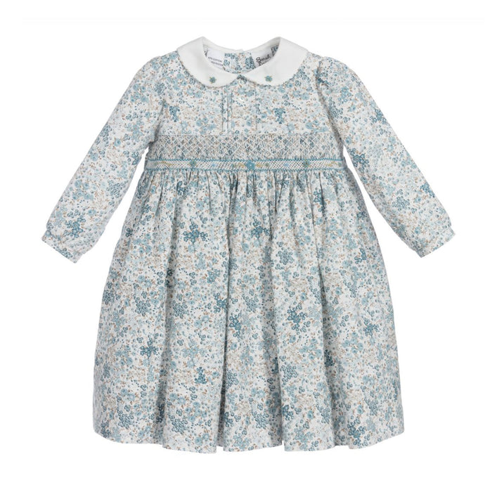 Ditsy Blue Print Smocked Dress