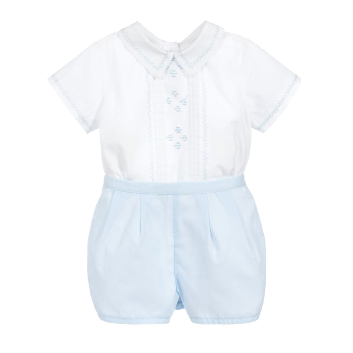 Classic Embroidered Light Blue Short Set