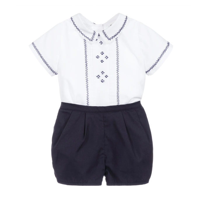 Classic Embroidered Navy Short Set