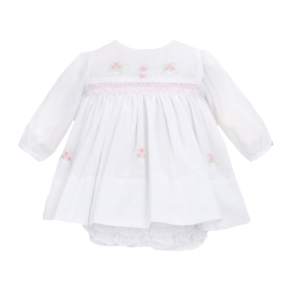 Smocked White Dress and Ruffled Bloomers