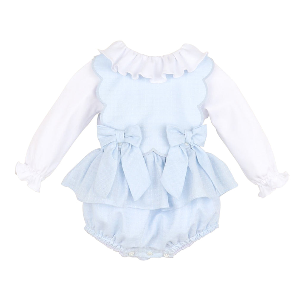 Blue Candyland Bow Scallop Overall Set