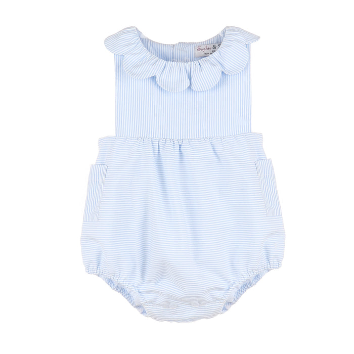 Scalloped Collar Blue Striped Sunsuit